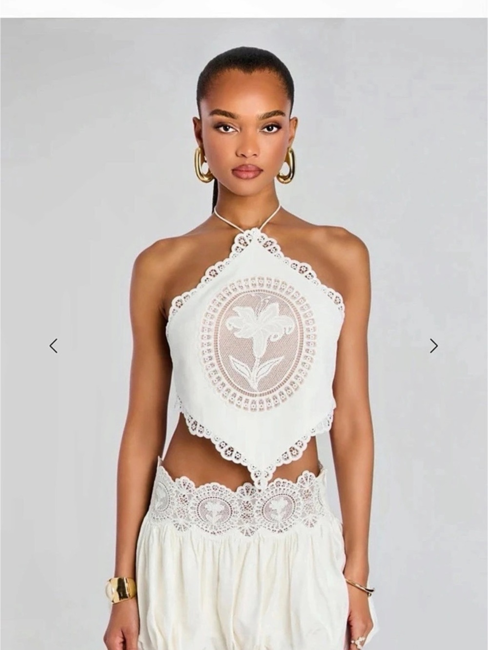 RETROFÊTE Summer Top White Lace Halter Crop Top XS